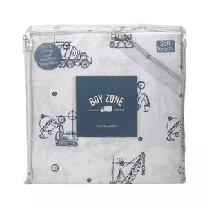 BOY ZONE TWIN Cotton Blue  Cement Crane Excavator Construction Truck Sheet Set